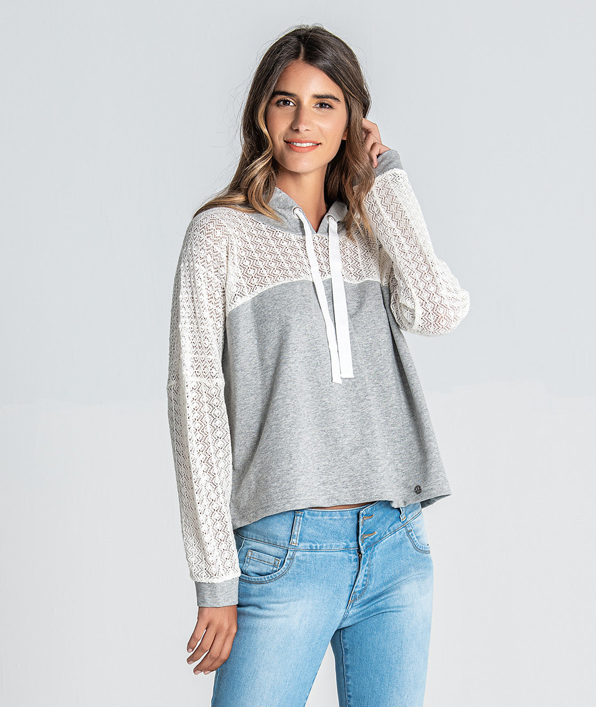 Sweater com detalhe tricot F025