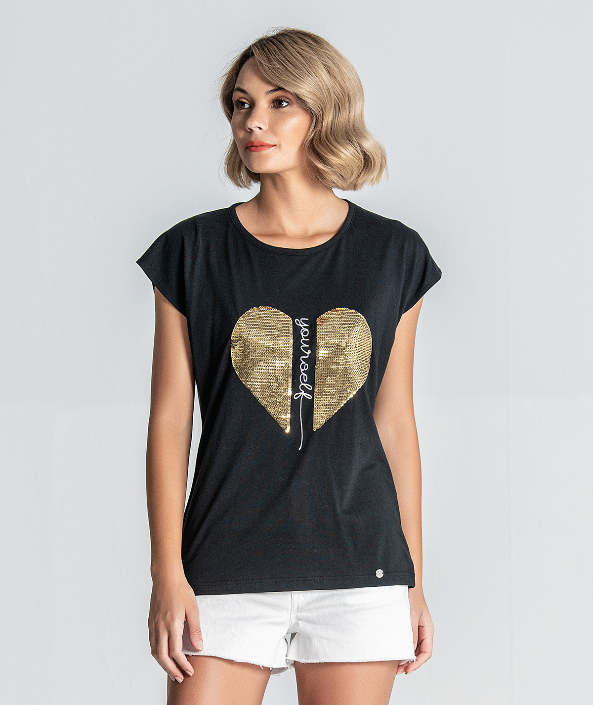T‐shirt com motivo YOURSELF T047
