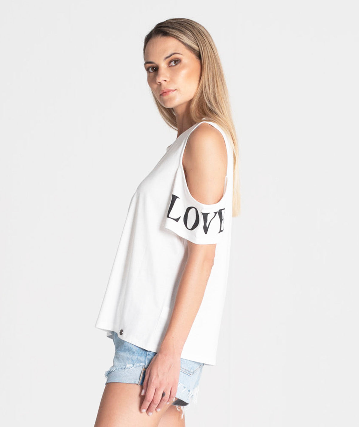 T‐shirt "Love" com recorte nos ombros T076